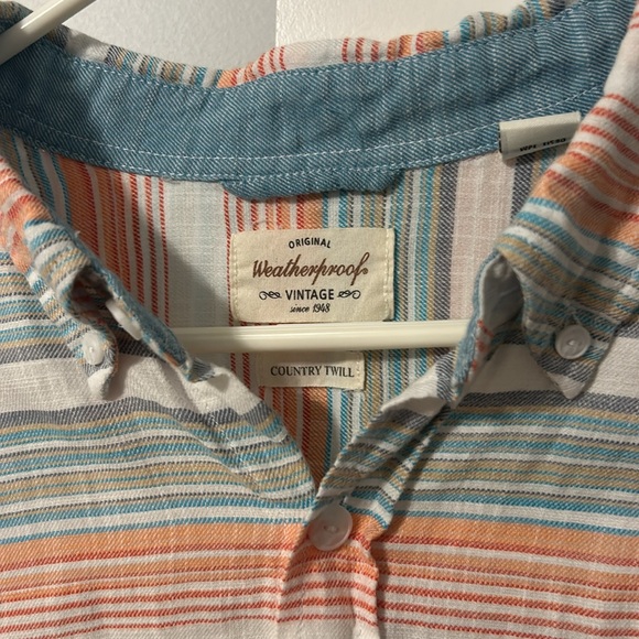 Twill Summer Button Down Weatherproof Orange/Creme/Green - Picture 3 of 4